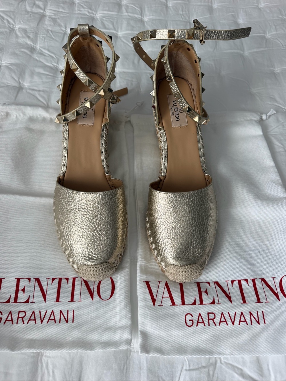 Valentino Gold Rockstud Espadrille. BRAND NEW. With box, dust bags, & xtra studs
